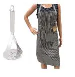 URBAN BUY Stainless Steel Potato Masher With Kitchen Cooking Apron Clothe and Multicolour, Pack of 2