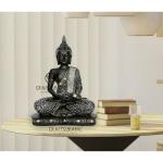 Craftomanic Meditating Sitting Buddha Statue For Home Decor/Samadhi Buddha Sculpture/Decorative Showpieces For House Office Table Garden Decor (23Cm White & Black)