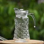 F QUEEN CREATION PACK OF 1 PCS Glass Water Jug with Lid, 1.7 Litre Transparent (Crystal Clear) Sturdy Glass jug, Pitcher for Hot Water, iced Tea, Juices, Cocktail, Mocktail, Beverages, for Dining Table (1700ml)