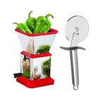 Blue Wonder Stainless Steel Chilly Cutter Cutter With Stainless Steel SS Pizza Cutter and (Multicolour, Pack of 2)