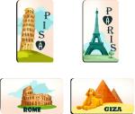 AVI Pink Rectangle Fridge Magnet With Colorful Pisa Rome Paris Giza Travel Souvenir Design (Pack of 4)