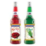 Manama Red Rose Syrup and Khus Syrup | 750ML Each | Mixer for Mocktails, Cocktails, Drinks, Juices, Beverages | Pack of 2
