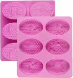 MoldBerry 6 Cavity 3D Honeybee Silicone Soap Molds for Making Soap Mold, Rectangle Mould Homemade Craft Soap Mold, Cake, Chocolate, Ice Cube Tray Mold-Color May Vary-Qty -1 (Ovel Shape Soap Mold)