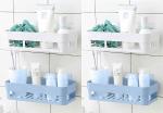 HOUSE OF VIPA Multipurpose Kitchen Bathroom Shelf Wall Holder Storage Rack Bathroom Organizer Rack Storage Box Strong Adhesive Sticker Shower Rack Shelf (4 Bathromm Shelves 2 White + 2 Blue)
