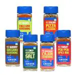 CRISTA International Seasonings Combo Pack - 1| Oregano Seasoning x 1, 50 gms| Pizza Seasoning x 1, 40 gms| Peri Peri Spice Mix x 1, 45 gms| Chilli Lime Seasoning x 1, 50 gms| Cajun Seasoning x 1, 45 gms| Seasoning Salt x 1, 50 gms| Pack of 6