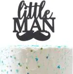 Zyozique Party Decoration Black Glitter Little Man Mustache Cake Topper,Baby Boy Shower Decoration,It's a Zyozique Gentleman,Little Prince Cake Decorations -
