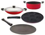 Nirlon 4 pcs of Red and Black 3 Layer Non-stick Aluminium Coated Kitchenware Cooking Utensils Set, Standard