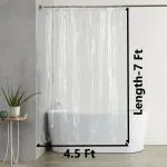 ''Pop Shade''- PVC Transparent Waterproof Classic Premium Shower Curtain with 8 Hooks (Transparent, 54 X 84 in) 7 ft*4.5ft