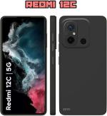 XOVO Back Cover for mi 12C,Redmi 12C (Black, Dual Protection, Silicon, Pack of 1)