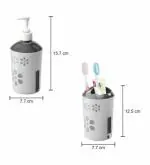 Plastic Bathroom Accessories Set for Utility and Bathroom Decor | Liquid Soap Dispenser, Toothbrush Holder (2pcset)
