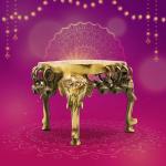 pujaNpujari Brass Ganesh Design Pooja Chowki / Bajot / Mukali Stool for Pooja Brass Pooja Chowki