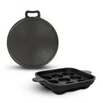 The Indus Valley Cast Iron Cookware Set | Super Smooth Tawa (27.5 cm) + Square Paniyaram Pan (9 Pit/24.1 cm) | Pack of 2 | Pre-Seasoned Cookware, 100% Pure & Toxin-Free, No Chemical Coating