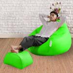 Macca Faux Leather Green Bean Bag With Stool With Beans - Xx-Large (Set Of 2)