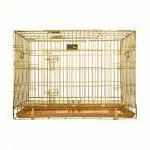 Plushmate Heavy Duty Portable & Foldable Metal Wire Dog/Cats/Rabbits Cage/Crate/Carrier/Kennel with Paw Protector, Removable Tray, Double Doors, Indoor Outdoor Travel (Size 36 Inch, Gold)
