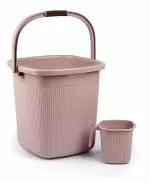 Regalo Square Ribbed Funk Bathroom Set (Bucket 25 L+ Mug 1.5 L) (Light Brown)