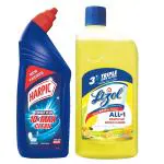 Harpic Disinfectant Toilet Cleaner Liquid Original 1L & Lizol Disinfectant Surface & Floor Cleaner Citrus 1L