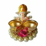 Aashirwad Creations Handmade Beautiful Artificial Rose Flower Diya Rangoli Ganpati Haldi kum kum set (Pack of 1)