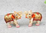 Pooja Creation Store White Marble Golden Work Elephants Pair of 5 inch size Decorative Showpiece - 12 cm (Marble, Gold)