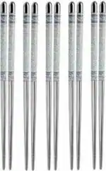Spinfluencs Eating, Training, Decorative, Cooking, Chewing Stainless Steel Chinese, Japanese, Korean, Vietnamese Chopstick (Silver Pack of 10)