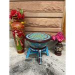 Baanmata International Handicraft Blue Round Wooden Coffee Table (45 x 45 x 45 cm)