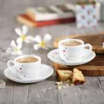 Cello Lush Fiesta Opalware Queen Cup And Saucer Set | Small Size Cups For Tea,Coffee,Espresso Cups | 130 Ml, 12 Units, White
