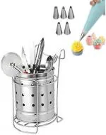 Urban Buy Multicolor Steel Nozzle And Cutlery Holder With Stand Kitchen Tool Set 7 pc