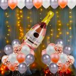 Party Propz Rose Gold Latex, Foil, Net Champagne Foil Party Balloons Garland Set With Metallic Balloons Confetti Balloons, Net Curtains (Set Of 86)