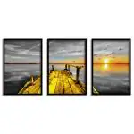 SAF Set of 3 Water Bridge And sun Wall Painting for Home Decoration SA-BLACKCF33605