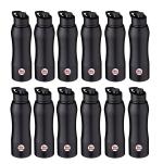 Kitchen Clue Black Stainless Steel Water Bottle With Sipper Cap 1 l (Pack Of 12)