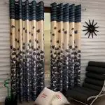 Home Sizzler 2 Pieces Mapple Leaf Panel Eyelet Polyester Window Curtains - 5 Feet, Grey