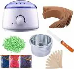 CUVLY Waxing Kit Combo Wax Warmer Hot Wax Heater with Wax Beans(100 g) Wax Knife with Waxing Strips Cleaning Sponge Hair Removal Waxing Kit Women - Random Color