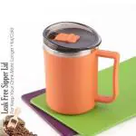 LINASHA Coffee Cup with Lid (Plastic Outer) Steel Coffee Stainless Steel, Plastic Coffee Mug 400 ml