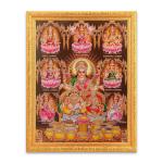 BM TRADERS Goddess Lakshmi in Different Forms Silver Zari Art Work Photo Golden Frame Big (14 x 18 inch)
