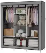 TINNITUS Raissa Carbon Steel Grey Do-It-Yourself Collapsible Wardrobe(Grey)