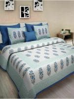 UniqChoice BlueColor 100% Cotton Jaipuri Traditional Double Bedsheet With 2 Pillow Cover 215 x 235 cm(bluebuta_D)
