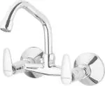 Plantex Pure Brass Sink Mixer with Swivel Spout Double Handle Hot & Cold Water Tap for Kitchen Sink with Brass Wall Flange & Teflon Tape (Mirror-Chrome Finish)