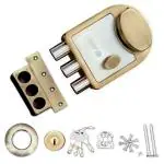 Atom Tri Bolt Main Door Lock with 4 Reversible Brass Keys | Brass Antique Finish, 12 x 9.5 x 3 cm | Heavy Duty Deadbolt Door Lock, Best Suitable for Double & Single Doors and Operate from One Side of Door, ML003