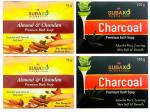 Subaxo Herbal Almond & Chandan Soap | Ayurvedic Soap | Skin Glowing Soap | - 2 Pc (Each 75 gm) AND Activated Charcoal Soap With Aloe Vera Exts. Glycerine Soap - 2 Pc Each 100 G, Combo Pack of 4 Soaps