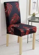 Color Nation Chair Cover Slipcover Chair Covers Set Washable Softness for Elastic Installation Chair Protector CNCC-033 (RED Leafy Design) (6 Seater), Polyester