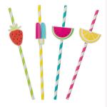 Tiki Times Fruit Decal Striped Paper Straws Pack of 8 for Luau/Hawaiian Theme Parties