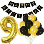 FANEX Number Foil Balloon,Gold and Black Metallic Balloon and Birthday Banner, (Pack of 22)