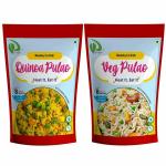 DRYFII - Quick Meals Ready to Eat Healthy Quinoa Pulao (75 g) & Veg Pulao (75 g) Tasty Instant Meal, 100% Natural Ingredients, No Preservatives, No Artificial Colours & Flavours, Pack of 2 (150g) Rehydrated Wt. 500 gm