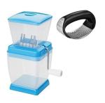BLUE WONDER Vegetables Plastic Onion Chopper With Stainless Steel New Garlic Press Rocker |Garlic Crusher and (Multicolour, Pack of 2)