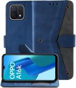 Autofocus Faux Leather Back Case Flip Cover for Oppo A16k with ID Card Slot | Foldable Stand | 2 Card Slot | 1 Cash Slot | Magnetic Closure - Executive Blue, 23824