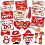 Zyozique 22 Pcs Wedding Anniversary Photo Booth Party Props Diy Kit, Red & White, Anniversary Party Decoration Photo Booth Board Multicolour Decoratio