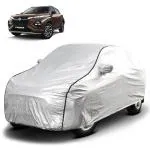Fabtec Waterproof Car Body Cover for Maruti Fronx with Mirror Pocket and Soft Cotton Lining (Full Bottom Elastic Triple Stitched) (Metallic Silver with Black Piping)