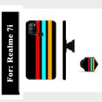 Mobi Elite Three Strip Printed Hard Back Cover Case with Mobile Holder, Pop holder, Pop socket for Realme 7i