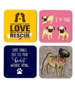 Whats Your Kick Dog Lover I Love Pug Quotes Printed Set of 4 Coaster With Metal Stand