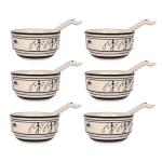 Craftghar soup bowl with spoon Set of 6, 100% Food, Microwave & Oven Safe, Warli white Pained Ceramic bowl Blue pottery