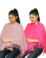 nene Breastfeeding Multi Purpose Scarf The Jersey Cotton Nursing Shawl, Breathable Breastfeeding Cover- Pack of 2 Large Size 180cmX55cm (RedStripes-Dark Pink)